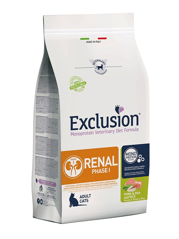 EXCLUSION gatto - diet renal- fase 1 - maiale , piselli e riso - 1,5 kg