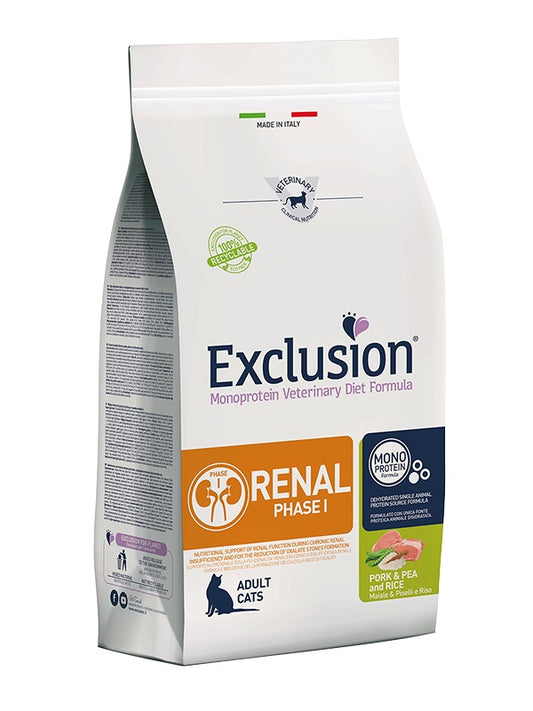 EXCLUSION gatto - diet renal- fase 1 - maiale , piselli e riso -  1,5 kg