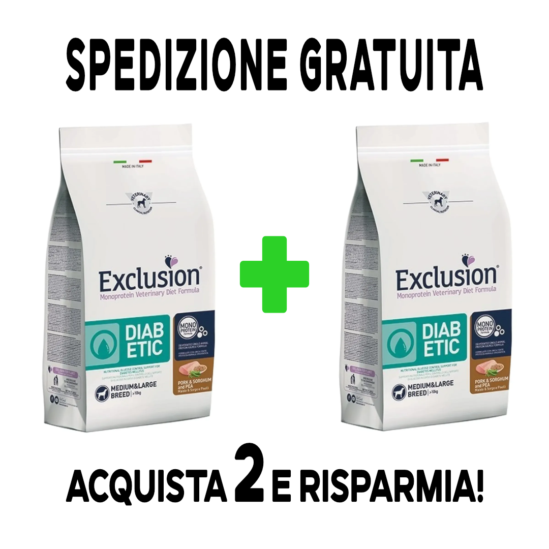 Exclusion diabetic maiale e piselli medium large breed 12 kg