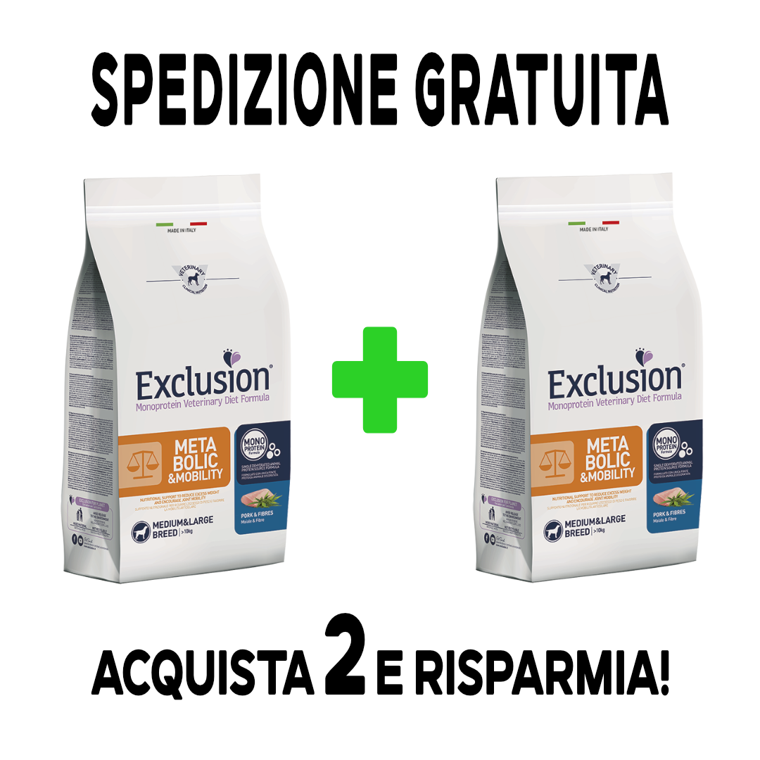 Exclusion Metabolic & Mobility - Medium & Large Breed - maiale e fibre - 12 kg.