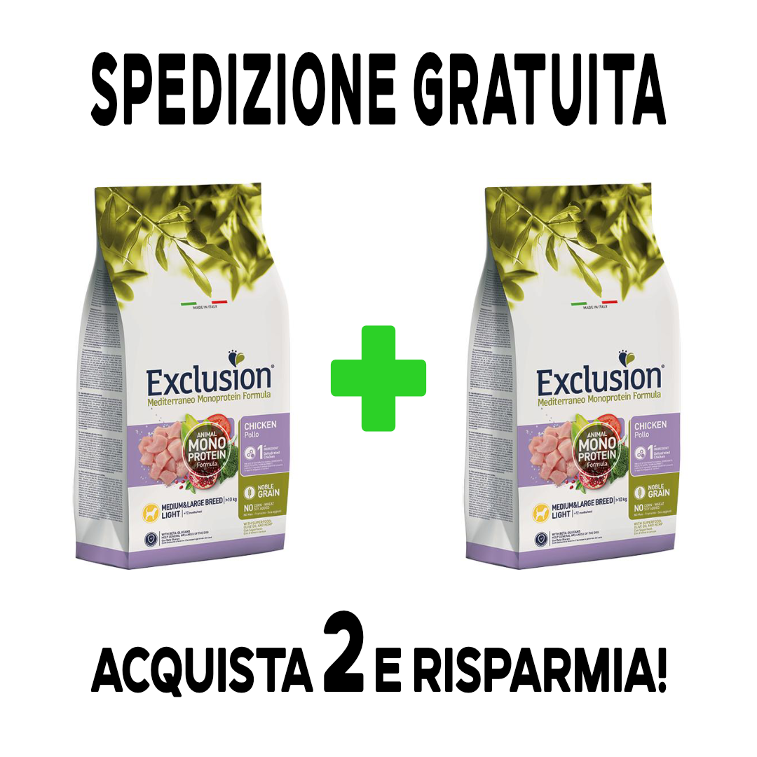 Exclusion - mediterraneo noble grain - light pollo - medium & large breed - 12 kg