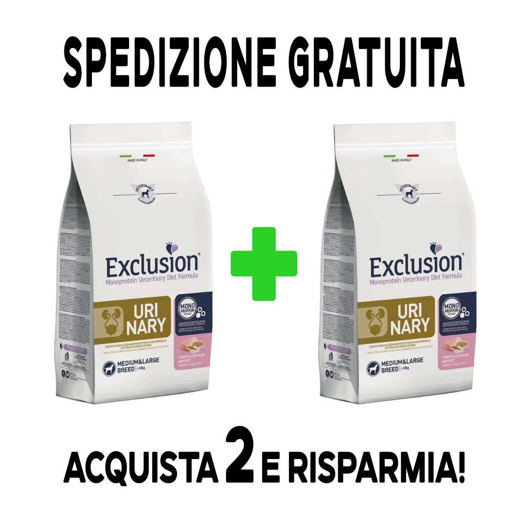 Exclusion - Veterinary Diet Cane - Urinary - Medium/Large - 12kg - maiale e sorgo