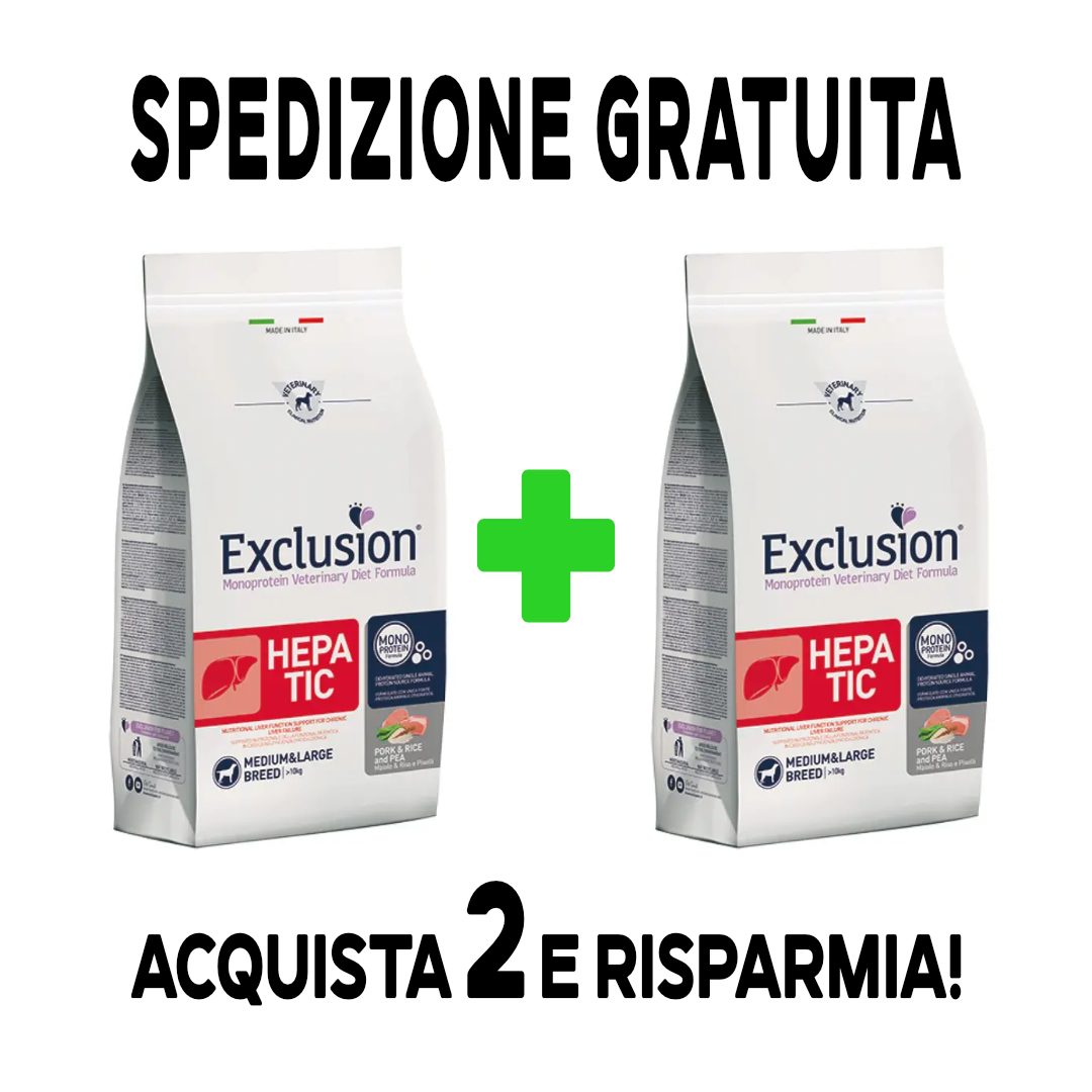 Exclusion - Veterinary Diet Cane- Hepatic - Medium/Large - 12kg - maiale e piselli