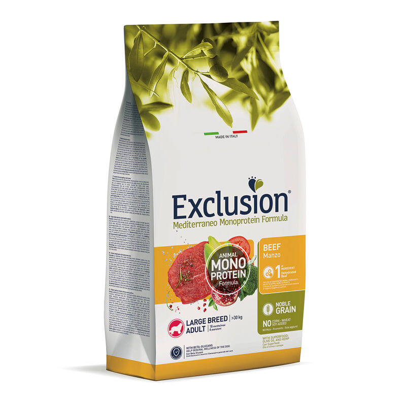Exclusion Mediterraneo Monoprotein cane Large Adult manzo 12 Kg