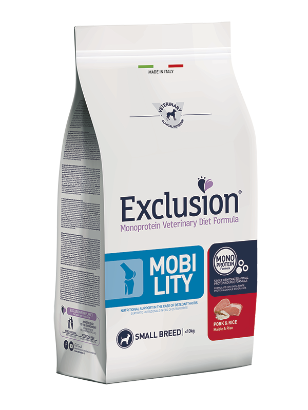 Exclusion monoprotein- veterinary diet - mobility - maiale e riso - small breed.
