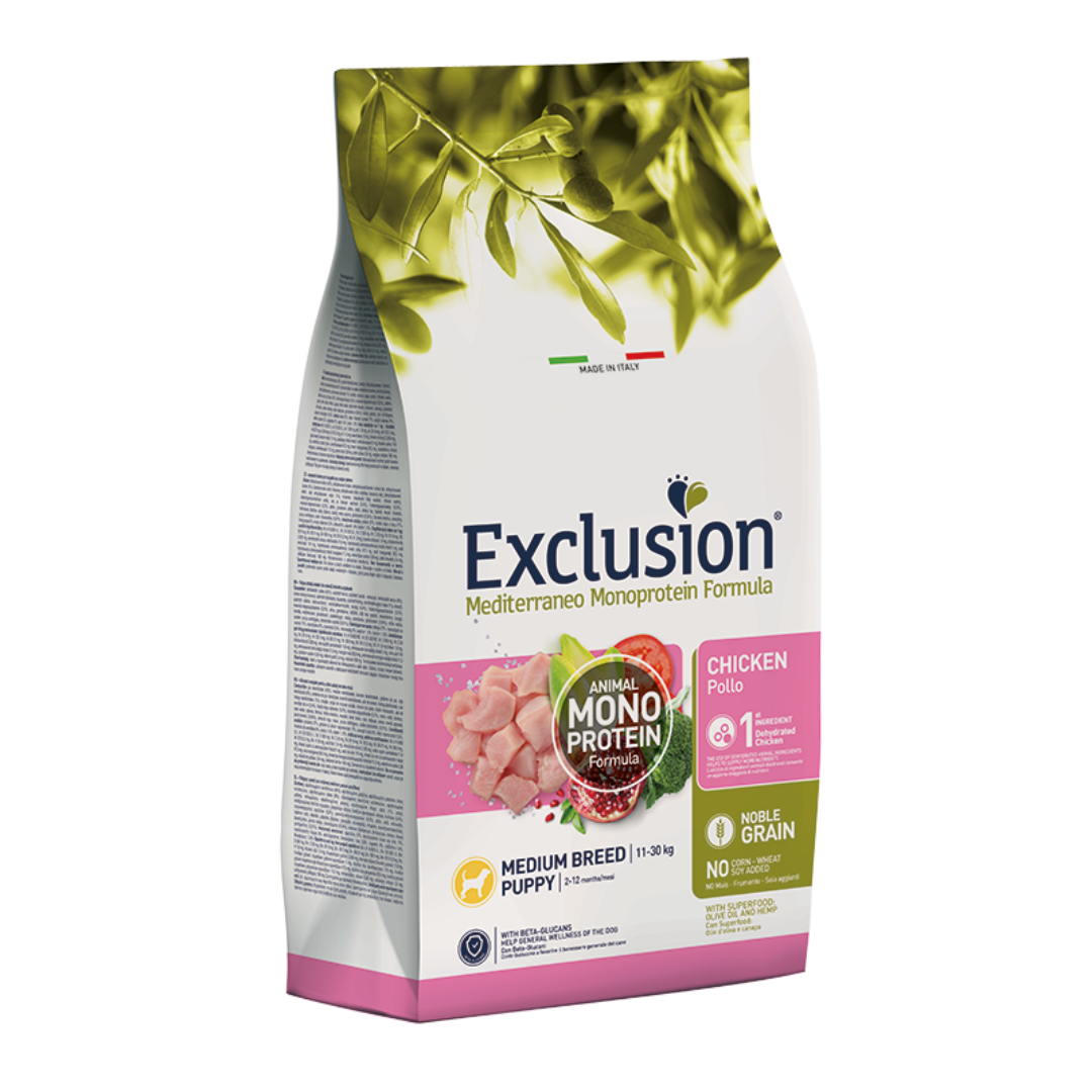 EXCLUSION – Puppy junior - Medium Pollo 12 kg – Monoproteico
