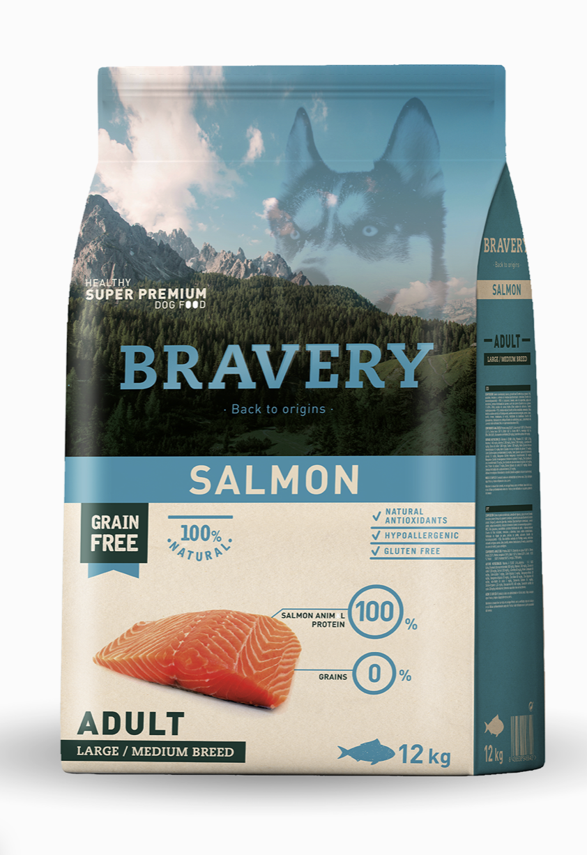 Bravery Dog Adult Medium Large Salmone 12kg - pacco doppio