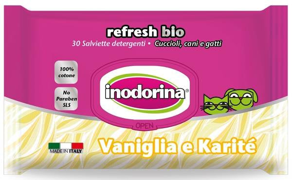 Inodorina refresh bio salviette al profumo di vaniglia e karite 30 pz
