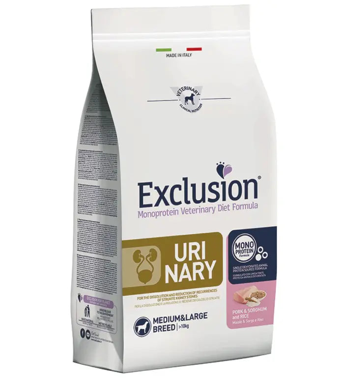Exclusion - Veterinary Diet Cane - Urinary - Medium/Large - 12kg - maiale e sorgo