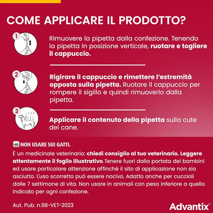 Advantix Spot-on antiparassitario per Cani da 10 kg a 25 Kg, 6 pipette da 2,5 ml.