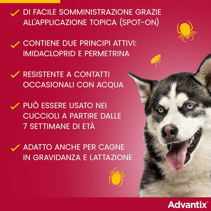 Advantix Spot-on antiparassitario per Cani da 10 kg a 25 Kg, 6 pipette da 2,5 ml.