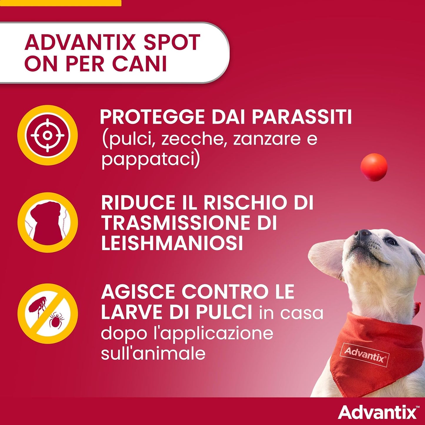 Advantix Spot-on antiparassitario per Cani da 25 kg a 40 Kg, 6 pipette da 4 ml.