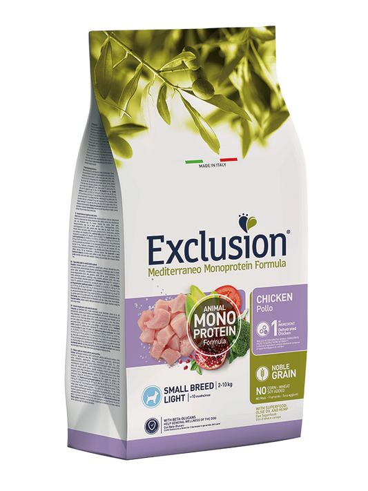 EXCLUSION MEDITERRANEO NOBLE GRAIN LIGHT POLLO - SMALL BREED 500gr e 2 kg