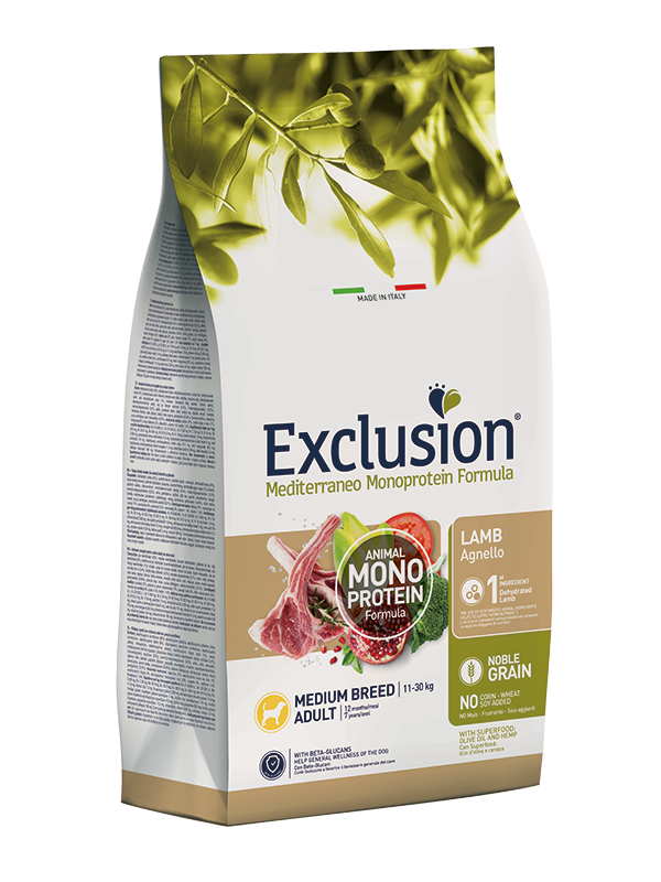 EXCLUSION MEDITERRANEO NOBLE GRAIN ADULTAGNELLO -  MEDIUM BREED 3kg e 12kg