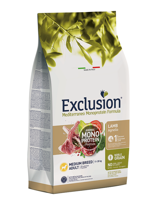 EXCLUSION MEDITERRANEO NOBLE GRAIN ADULTAGNELLO -  MEDIUM BREED 3kg e 12kg