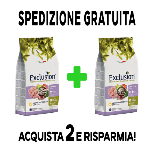 Exclusion - mediterraneo noble grain - light chicken - medium &amp; large breed - 12 kg.