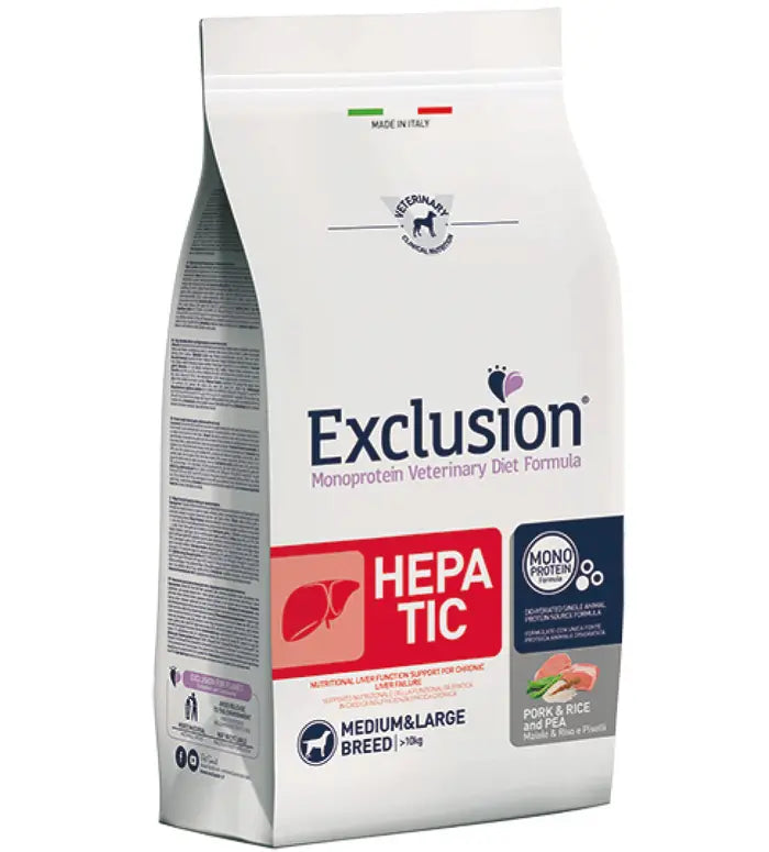 Exclusion - Veterinary Diet Cane- Hepatic - Medium/Large - 12kg - maiale e piselli