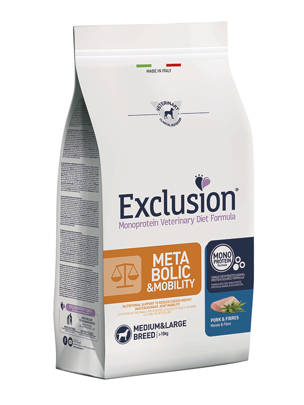 EXCLUSION METABOLIC &amp; MOBILITY PORK AND FIBERS MEDIUM&amp;LARGE BREED 2kg and 12 kg 