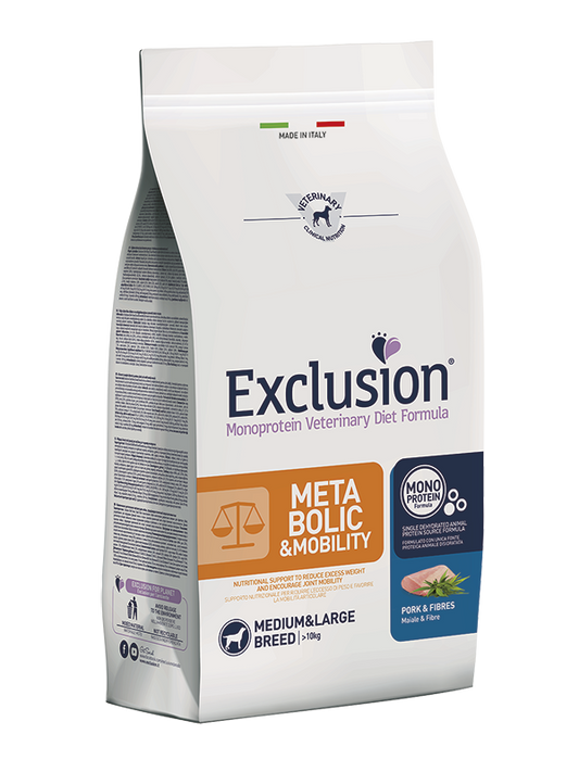 EXCLUSION METABOLIC &amp; MOBILITY PORK AND FIBERS MEDIUM&amp;LARGE BREED 2kg and 12 kg 