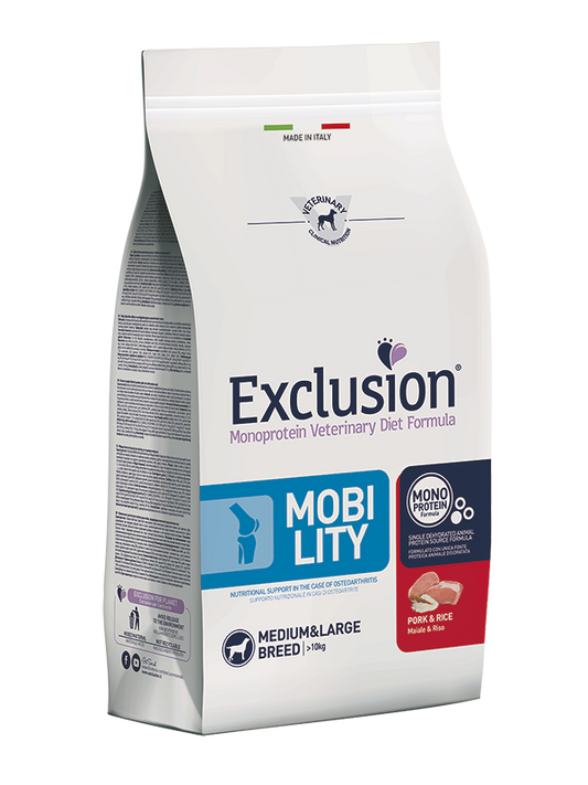 EXCLUSION MONOPROTEIN VET DIET MOBILITY PORK AND RICE MEDIUM&amp;LARGE BREED 2 ke and 12 kg 