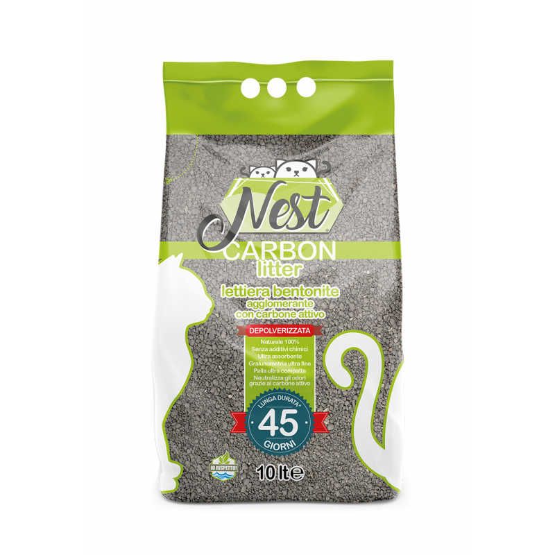 Nest Lettiera Gatto - Bentonite Agglomerante - carbon litter -10l - carbone attivo