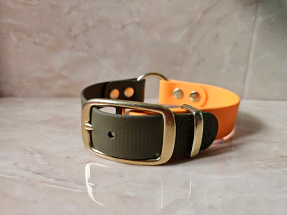 GULA - TWO-TONE COLLAR OLIVE GREEN ORANGE - 25mm - S, M, L