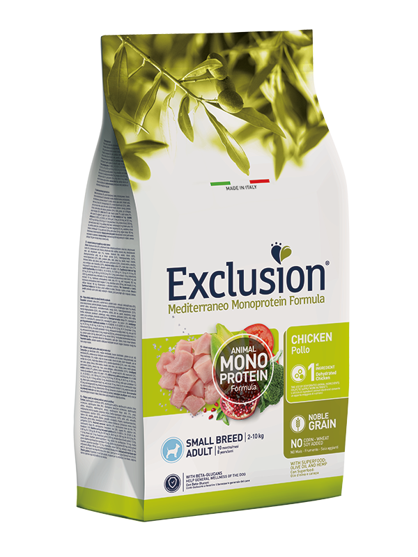 EXCLUSION MEDITERRANEO NOBLE GRAIN ADULT POLLO- SMALL BREED 2 KG E 500 GR