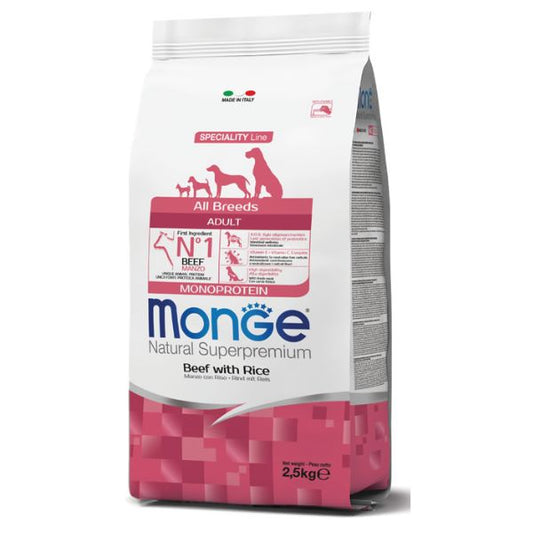 Monge superpremium all breeds adult - 12 kg - beef and rice