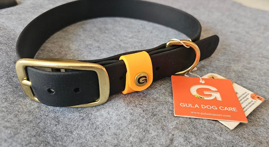 Gula - collare in biothame nero e arancio 48 cm x 2, 5 cm